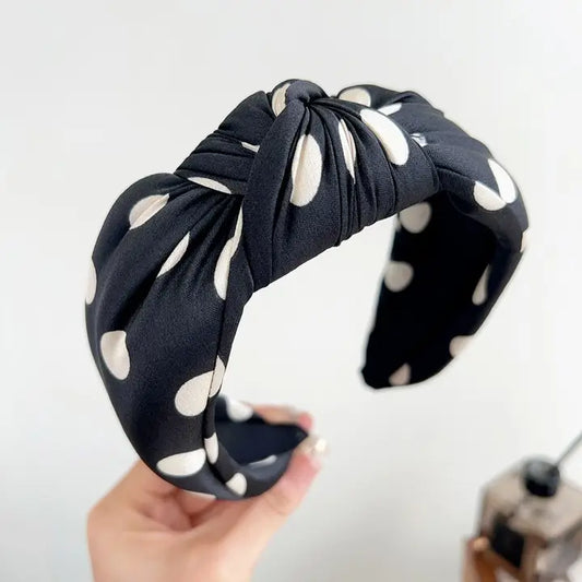 Polka Boho Knotted Headband-Black