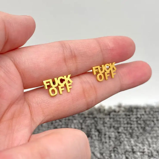 “F*ck Off” Stainless Steel Ear Studs-GOLD