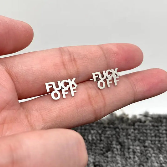 “F*ck Off” Stainless Steel Ear Studs-SILVER