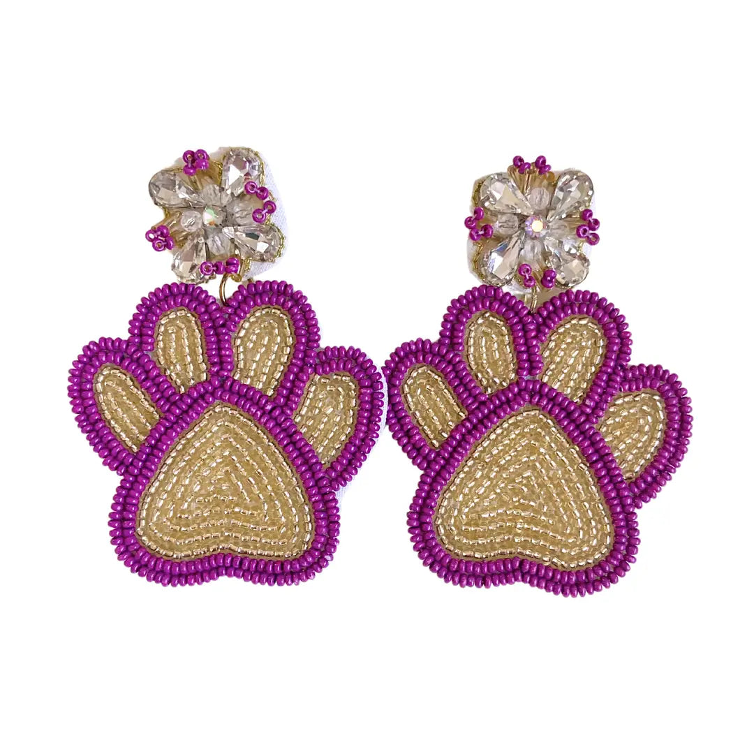 Purple & Gold Tiger Paw Earrings