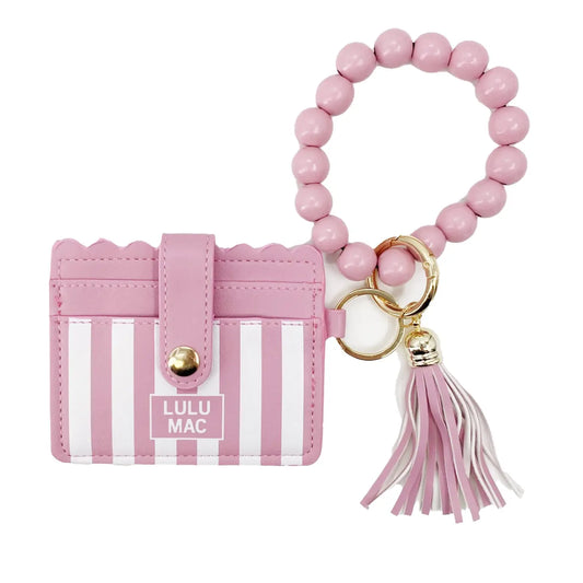 Lulu Mac Beaded Wristlet ID Wallet – Pink Stripe Darby