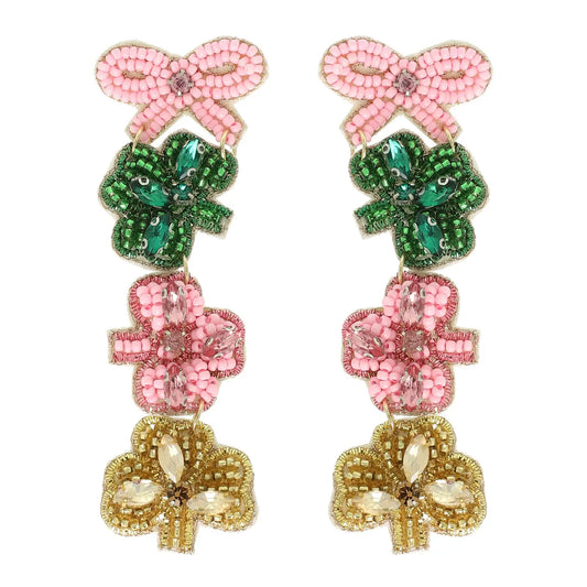 Lucky Bow Shamrock Dangle Earrings