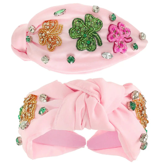 Pink Shamrock Top Knot Headband