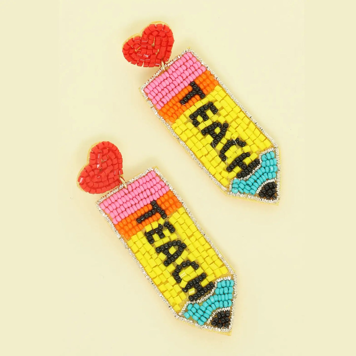 Heart & Pencil Beaded Earrings