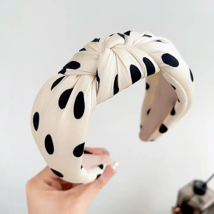 Polka Boho Knotted Headband-White