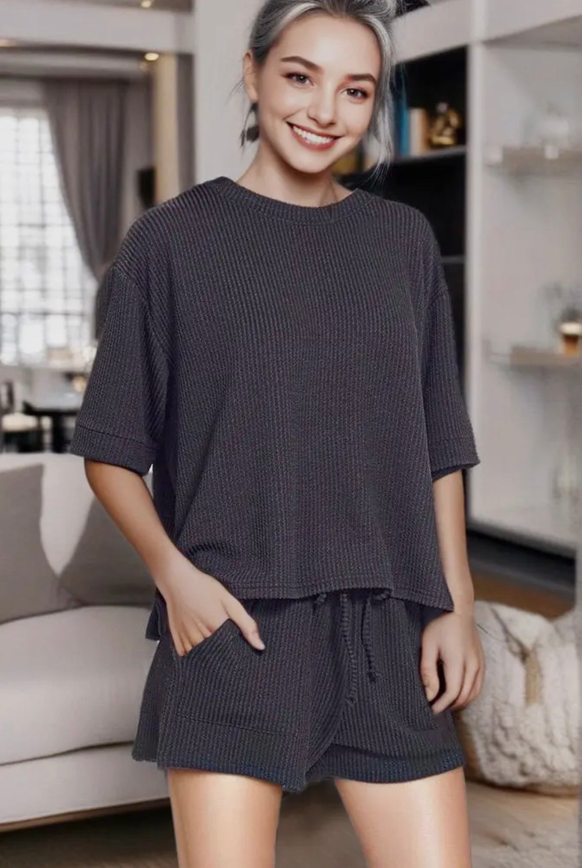 Black Corded Ribbed Set