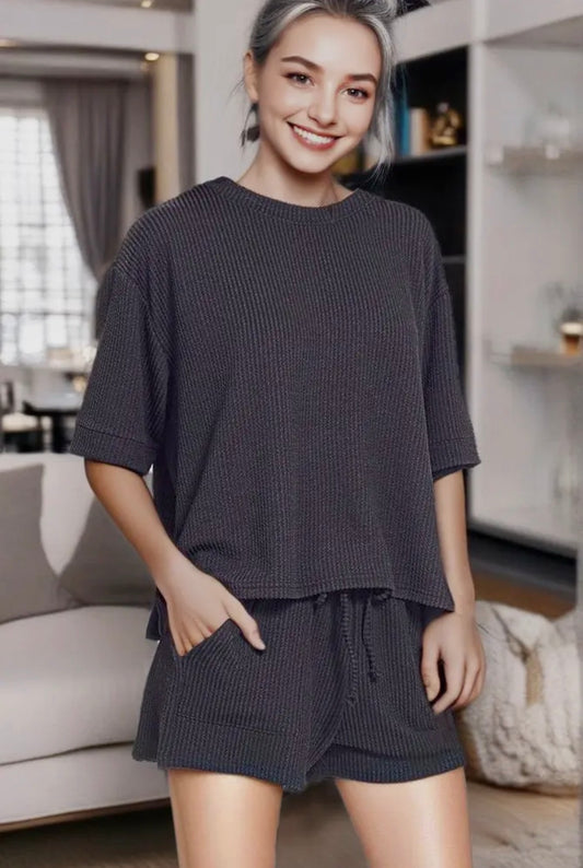 Black Corded Ribbed Set