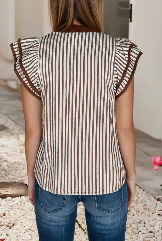 Modern Stripe Ruffle Blouse