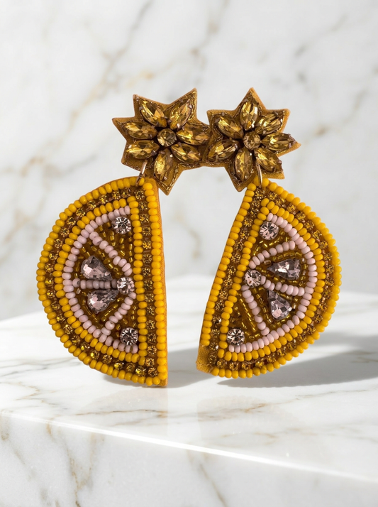Sunny Lemon Beaded Earrings